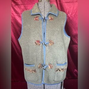 T & Company Green Fleece Toggle Vest with Blue Trim
